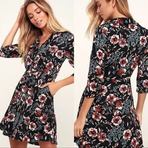Lulu’s Such a Beauty Black Floral Button up Dress